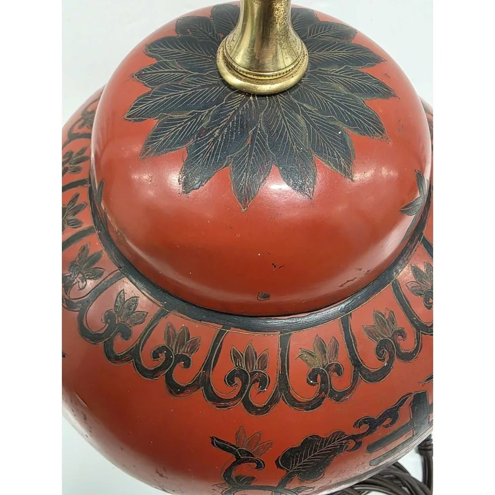 Beautiful‎ Chinese Red Lacquer Jar Table Lamp w Shade and Finial 21